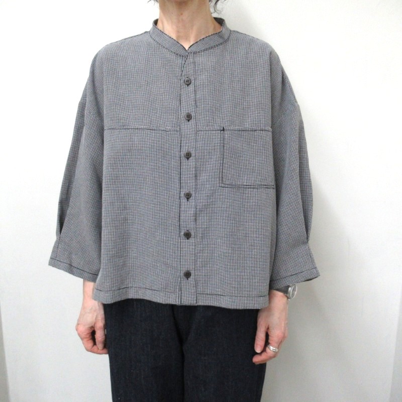 LAITERIE  ミジンチェック７分袖シャツ  /BK99